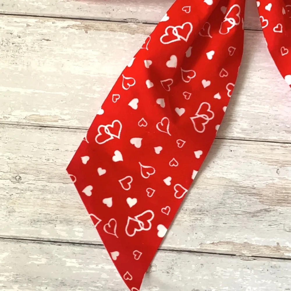 Valentines Day Red Heart Print Bow Velvet Feel 20i. long 12in Wide Decorations